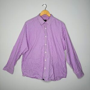 UntuckIt Relaxed Fit Meursault Cotton Purple Gingham Button Up Mens XL Long Slee